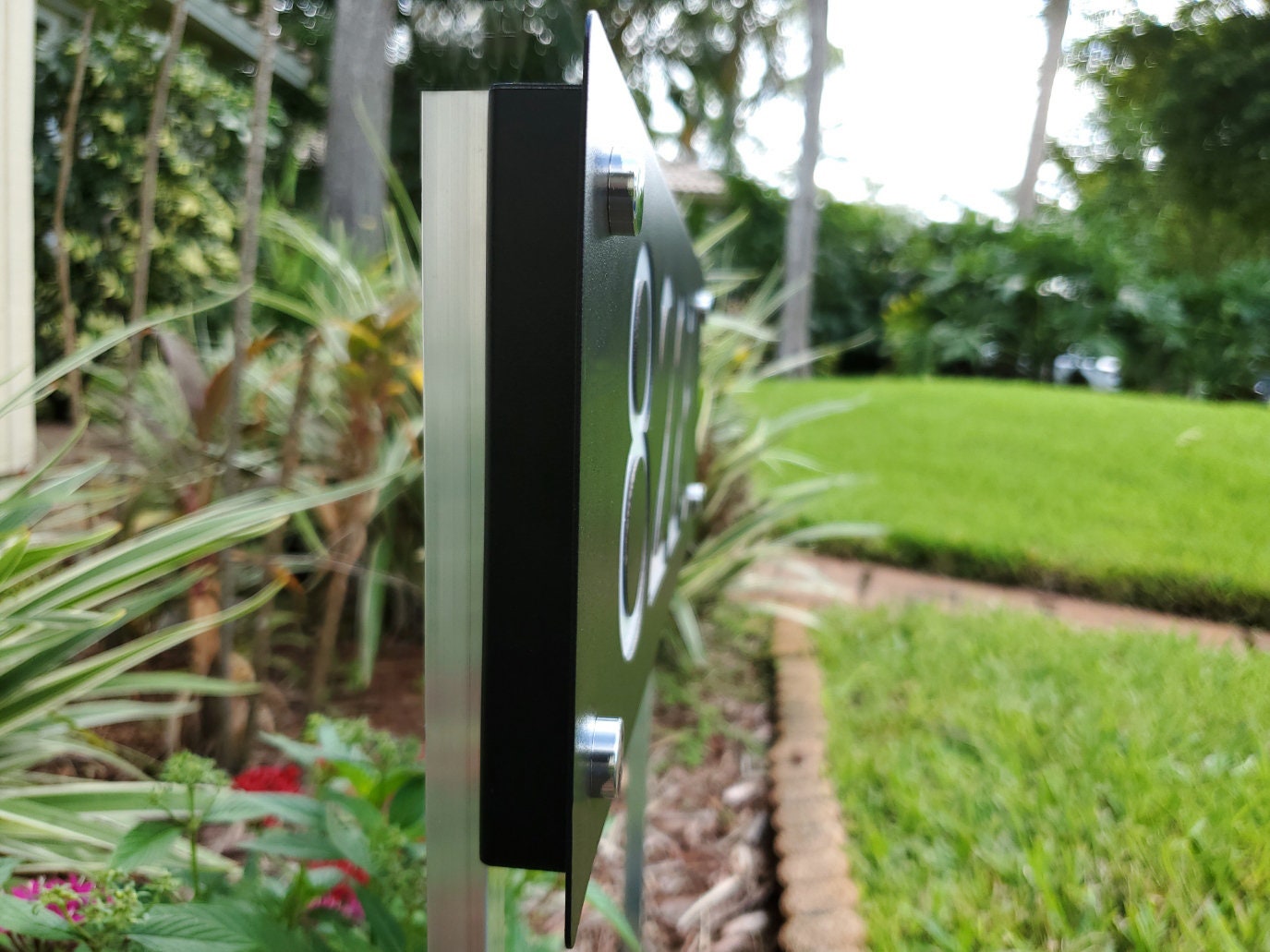 Custom Solar Lighted Address Sign | Large LED House Numbers | Yard Sign With Stakes