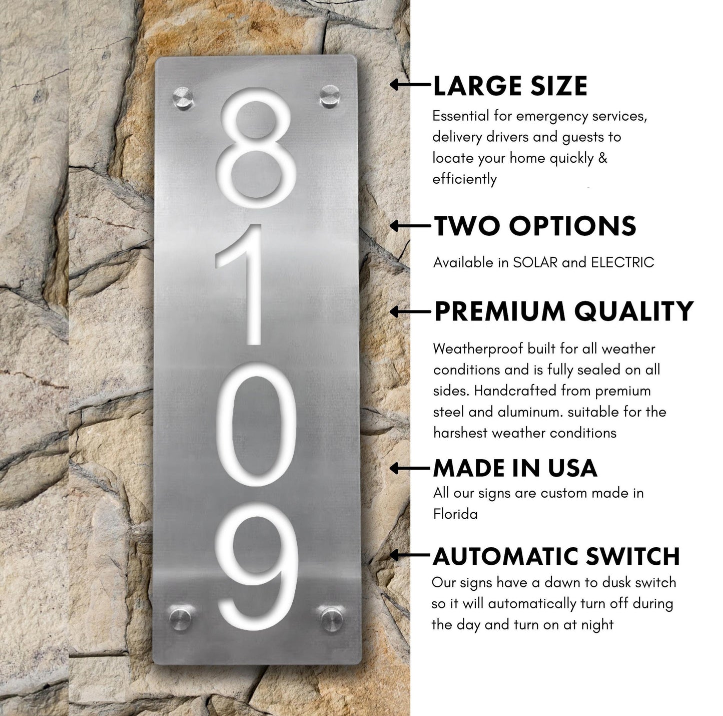 Solar Lighted House Numbers: Modern LED Address Sign