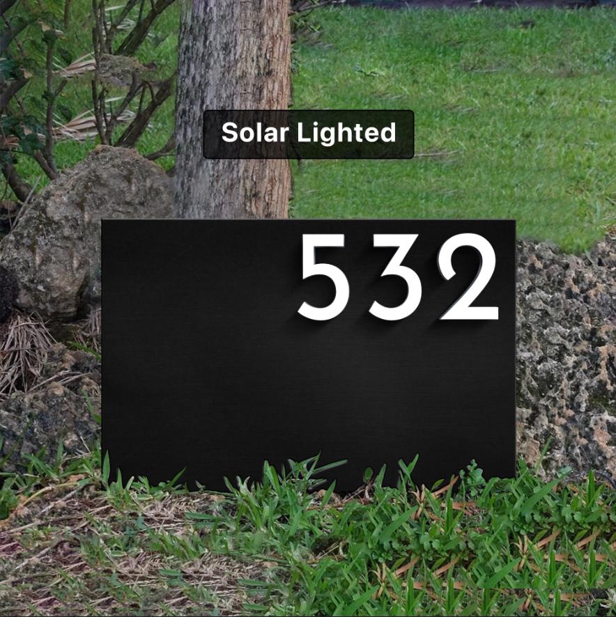 Solar Lighted Driveway Address Sign | 15x32 LED House Numbers on Stakes | Weatherproof Yard & Airbnb Marker