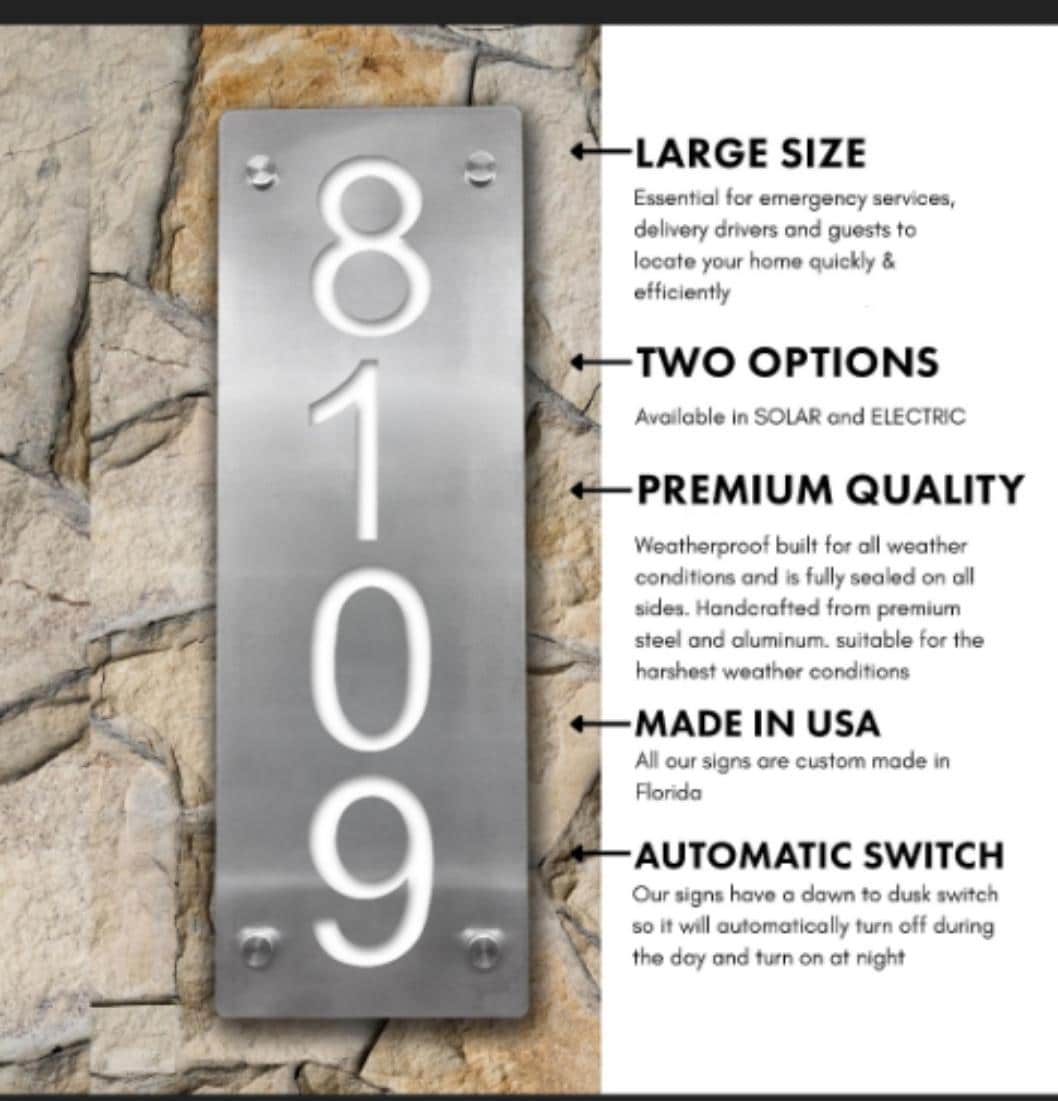 Solar Lighted House Number Sign | 15x32 LED Lawn Address Sign with Stakes | Weatherproof Driveway Marker