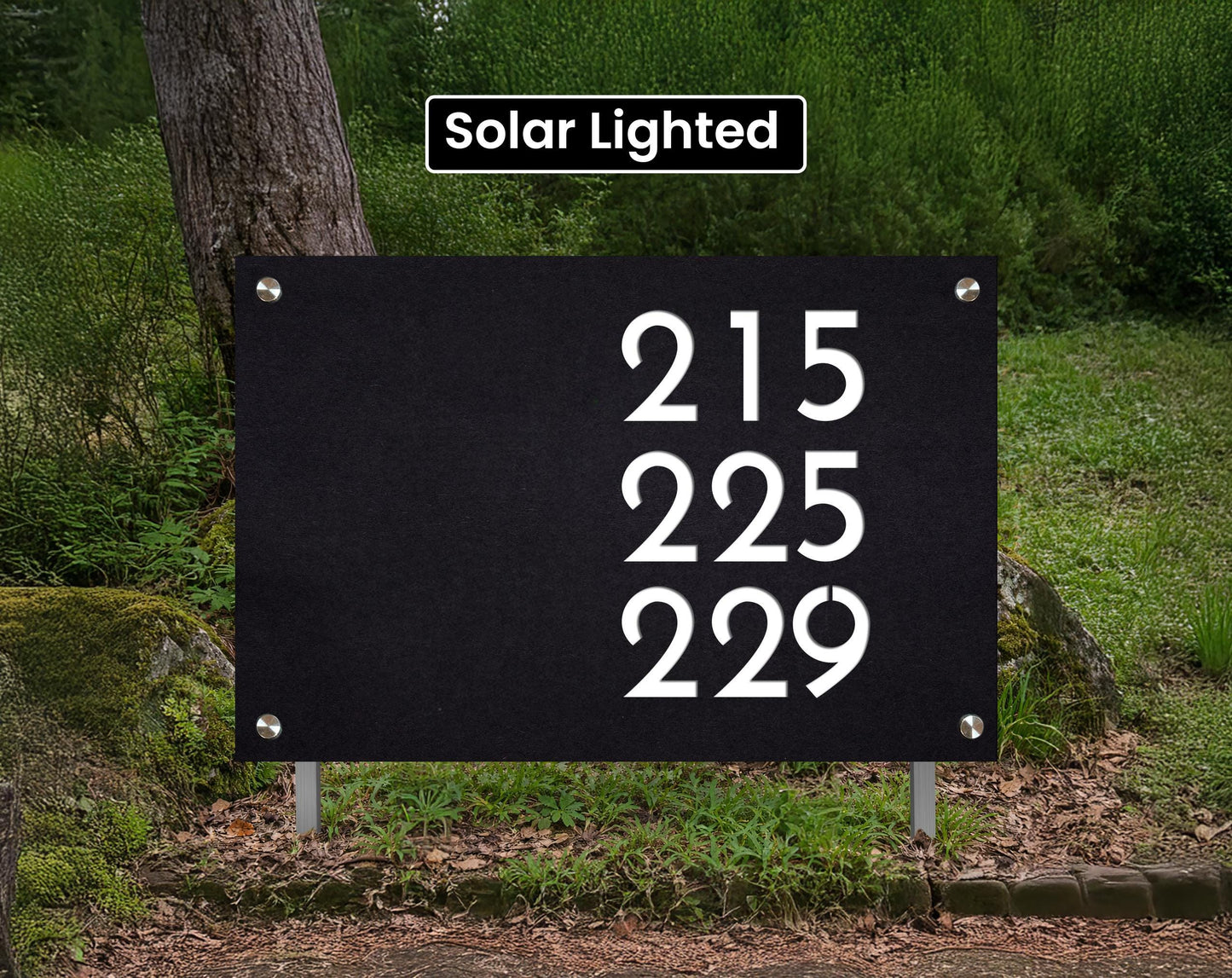 Customizable Modern Address Sign With Stakes - Solar Lighted