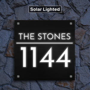 Solar Lighted Address Sign, Backlit House Numbers, Led Address Sign, Large House Numbers, Black  LED Address Plaque,