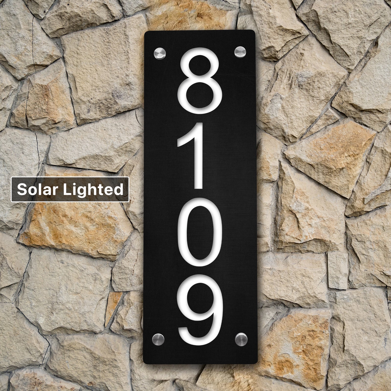 Solar Vertical Illuminated House Address Number in White