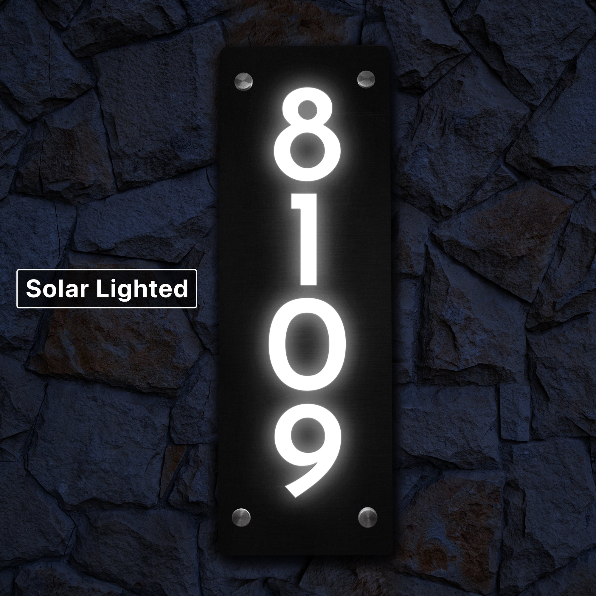 Solar Vertical Illuminated House Address Number in White