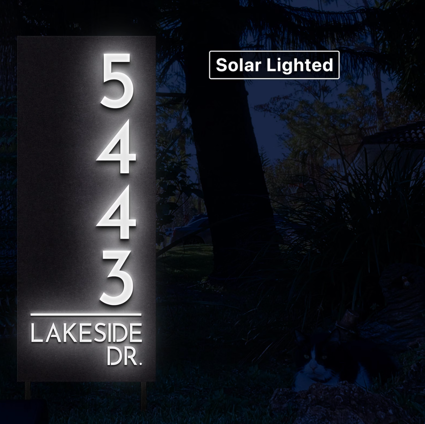 Solar Lighted Driveway Address Marker - 15x32 House Numbers - Paxt