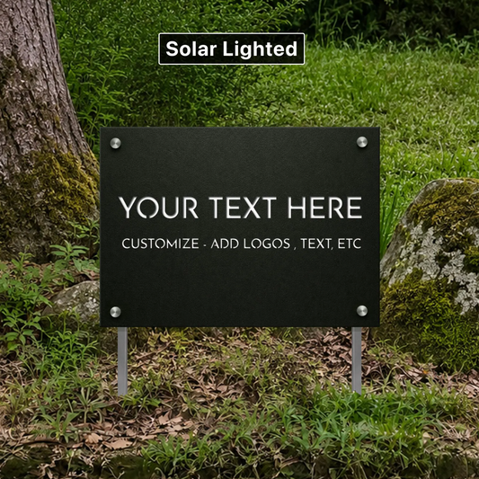 Custom Solar Lighted Business Sign | LED Logo Sign with Stakes or Wall Mount | Made in USA