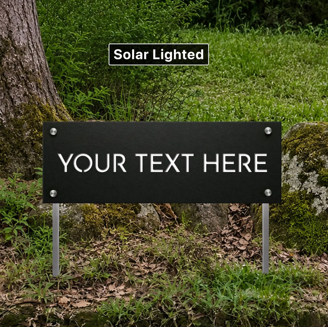 Custom Solar Lighted Business Sign | LED Logo Sign with Stakes or Wall Mount | Made in USA
