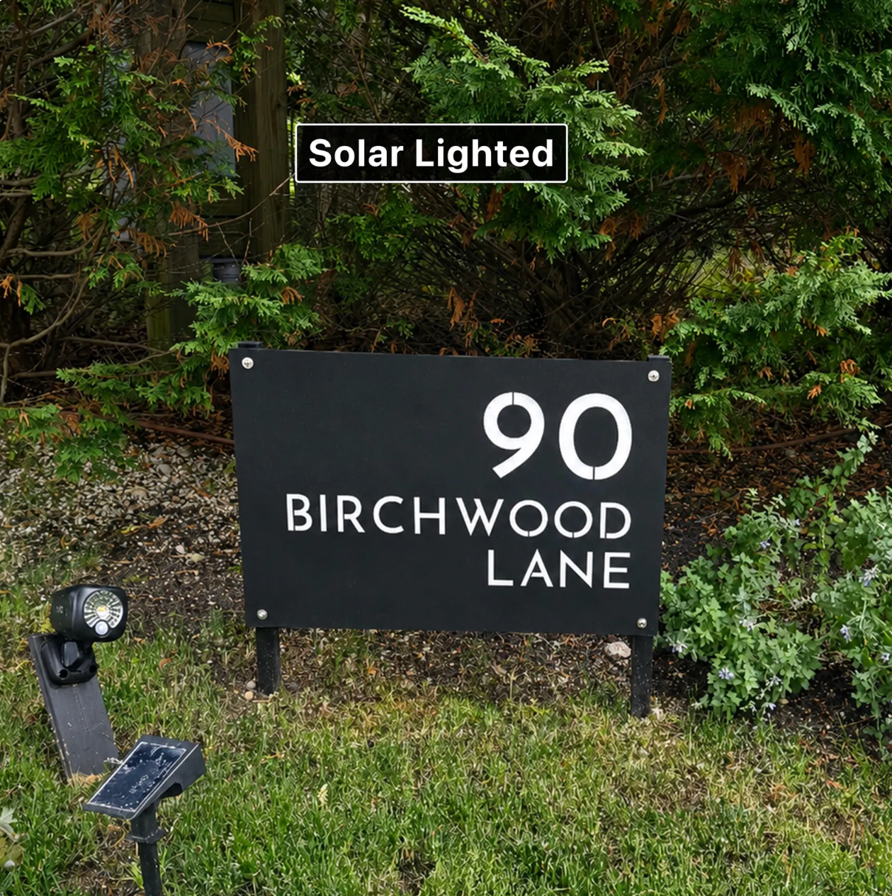 Solar Address Sign with Stakes | Weatherproof LED House Numbers | Vertical or Horizontal | Made in USA