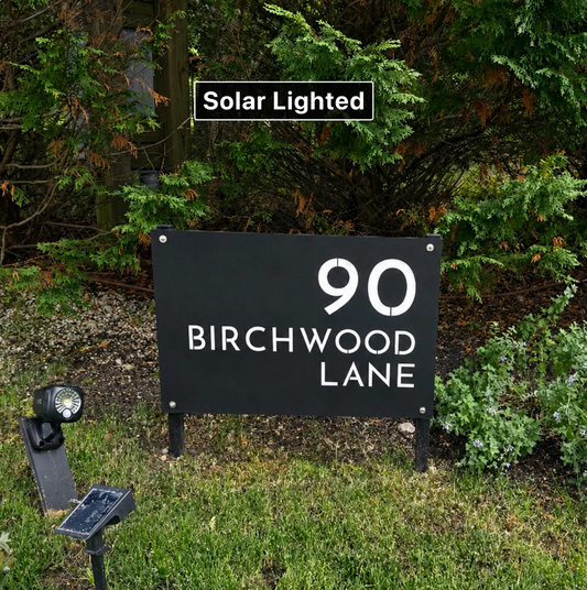 Solar Address Sign with Stakes | Weatherproof LED House Numbers | Vertical or Horizontal | Made in USA