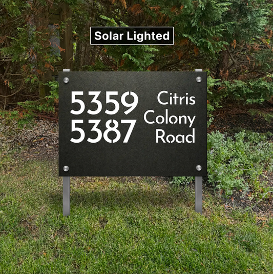 Solar Address Sign with Stakes | Weatherproof LED House Numbers | Vertical or Horizontal | Made in USA