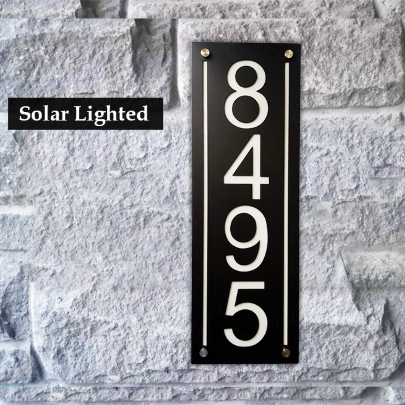 Solar Electric Vertical Illuminated House Number Sign