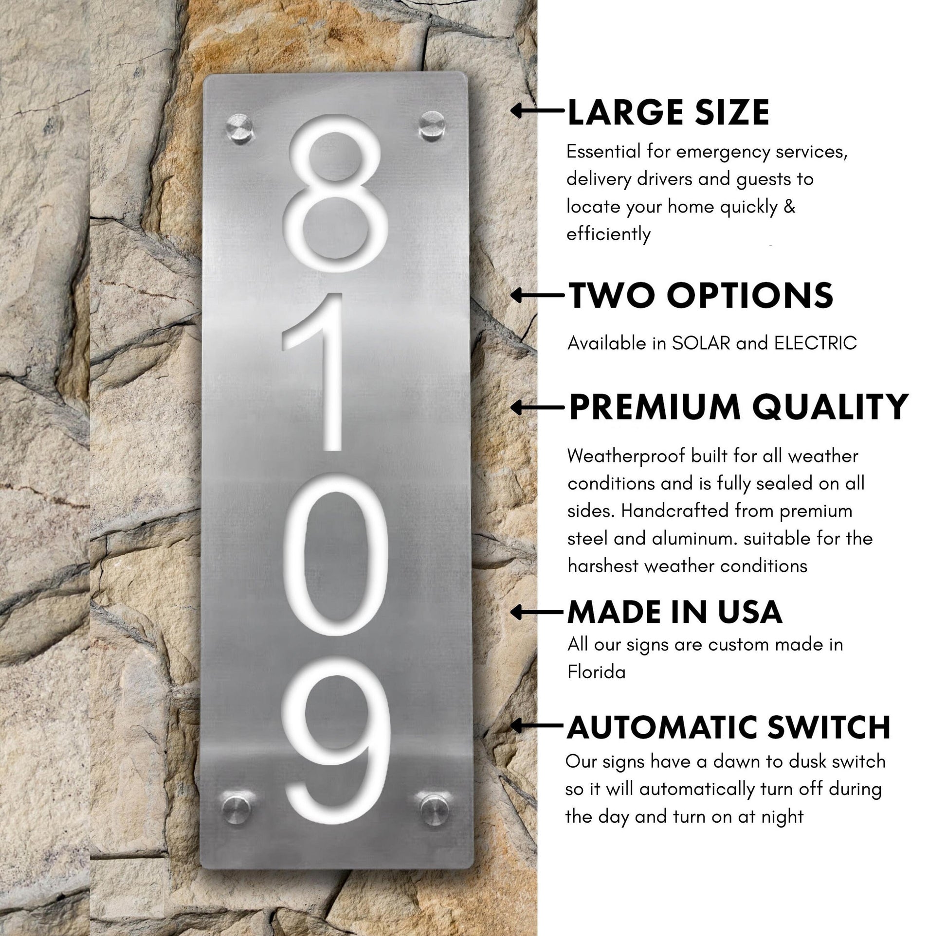 Solar Lighted House Numbers: Modern LED Address Sign