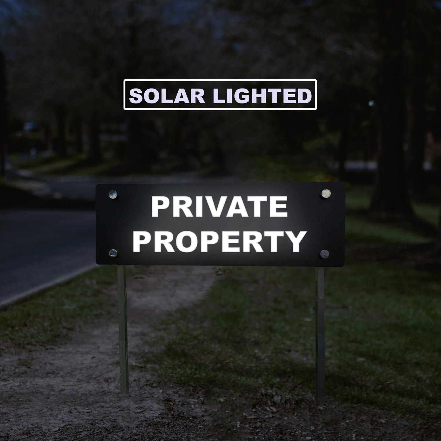 Customized Solar Lighted Private Property Sign – No Trespassing Yard Marker