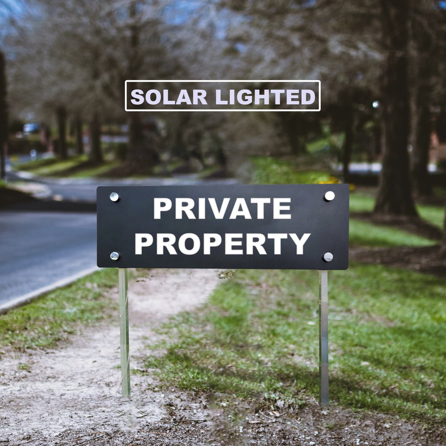Customized Solar Lighted Private Property Sign – No Trespassing Yard Marker