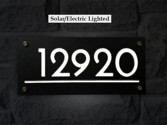 Lighted Modern Address Sign: Solar/Electric House Numbers