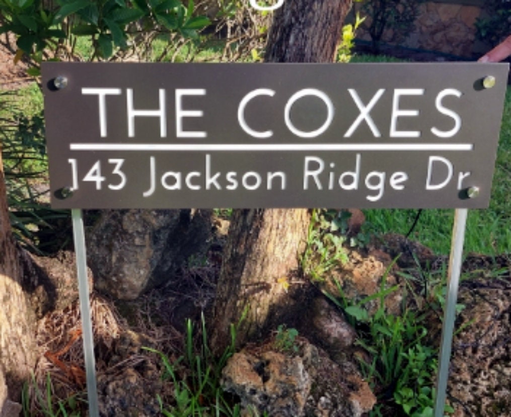 Modern Solar Address Sign | Lighted House Numbers with Stakes | LED Lawn Marker Weatherproof