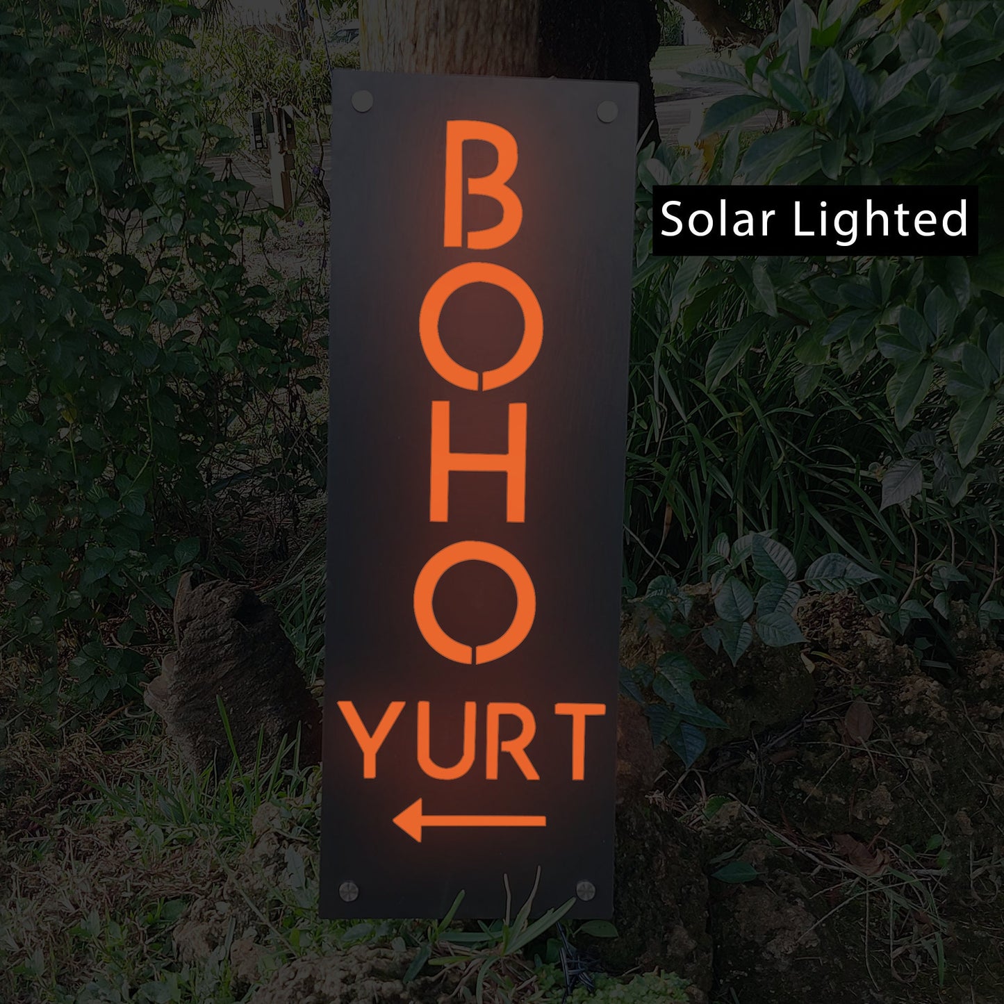 Solar Airbnb Welcome Sign | Custom Lighted Vacation Rental Yard Plaque with Stakes | LED Address Sign