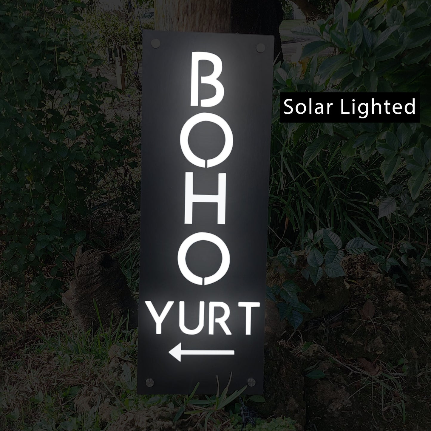 Solar Airbnb Welcome Sign | Custom Lighted Vacation Rental Yard Plaque with Stakes | LED Address Sign
