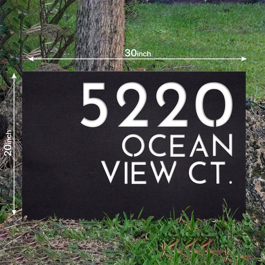 Customizable Modern Address Sign with Stakes, Solar Lighted House Numbers