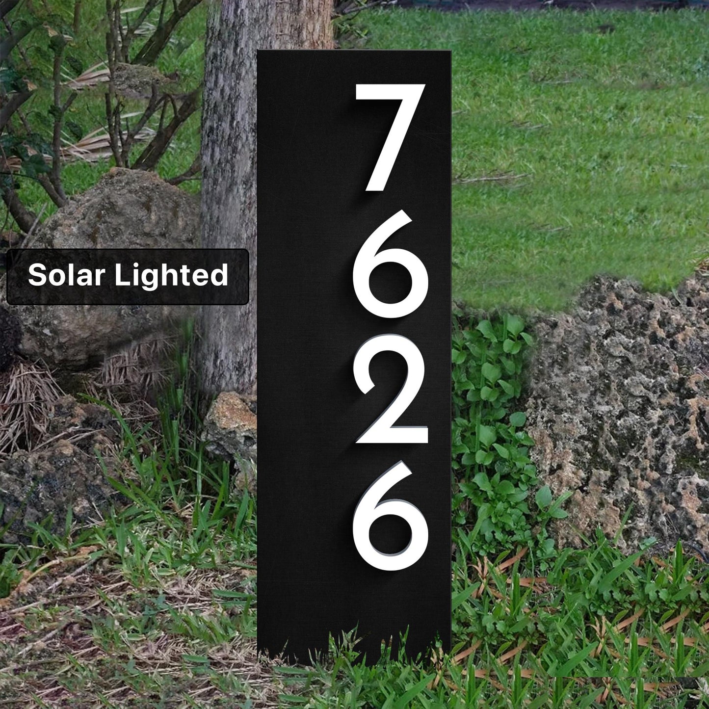 Solar Lighted House Number Sign | 15x32 LED Lawn Address Sign with Stakes | Weatherproof Driveway Marker