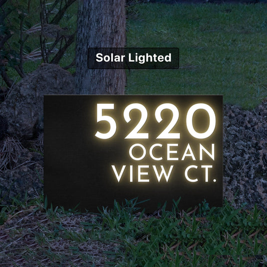 Customizable Modern Address Sign with Stakes - Solar Lighted