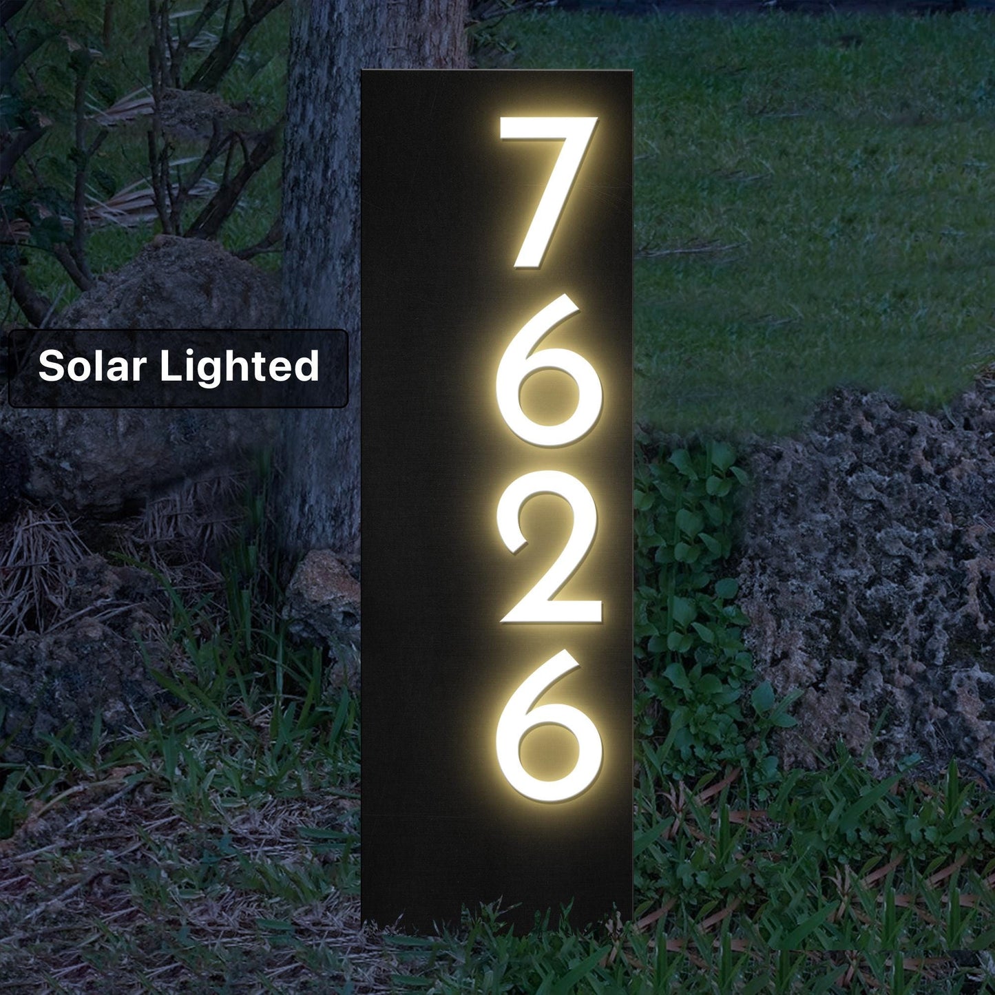 Customizable Modern Address Sign with Stakes, Solar Lighted House Numbers