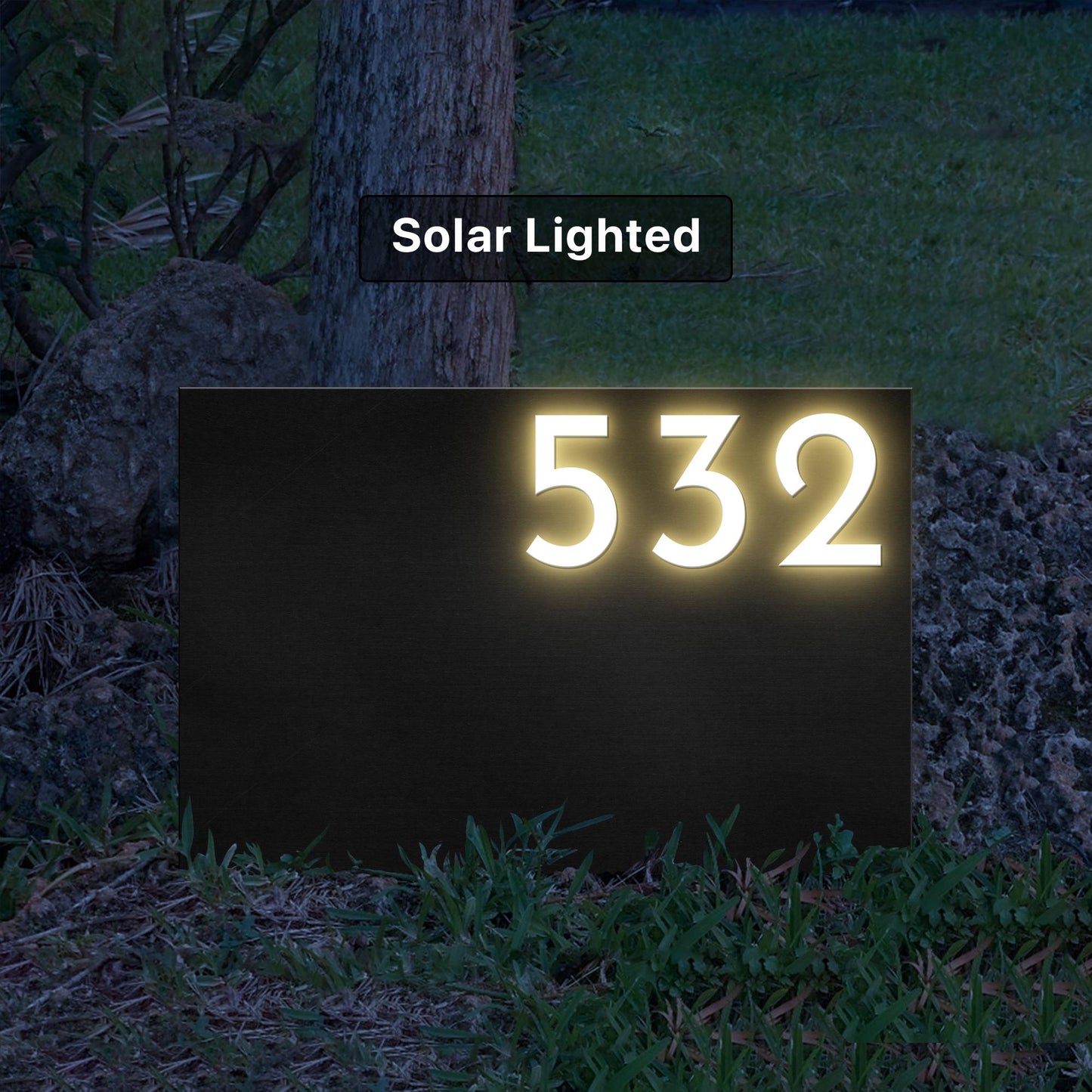 Solar LED House Number Sign for Yard or Driveway | 360° Lighted Address Sign with Stakes | Weatherproof