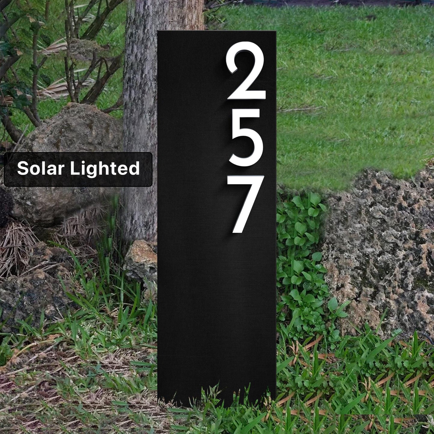 Solar Lighted House Number Sign | 15x32 LED Lawn Address Sign with Stakes | Weatherproof Driveway Marker
