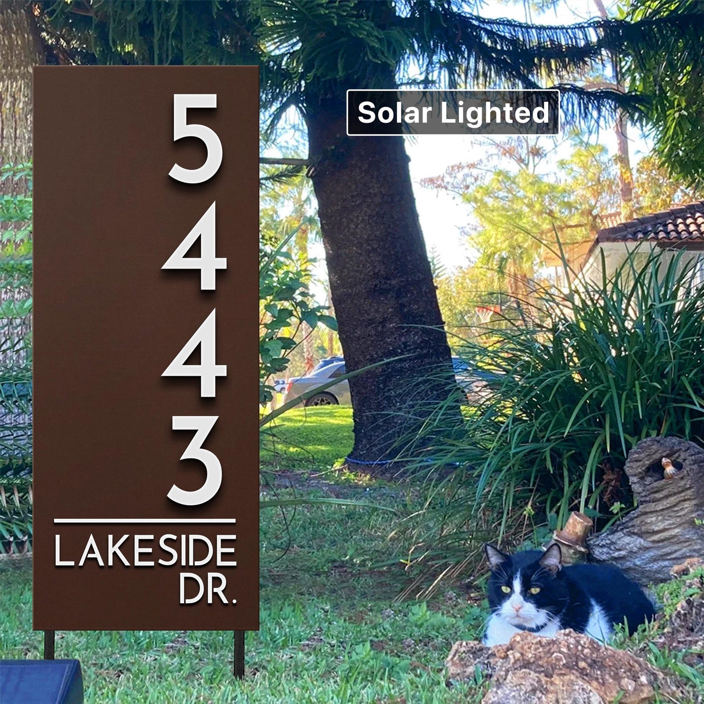 Large Solar Lighted House Number Sign, Solar or Electric, Made in USA