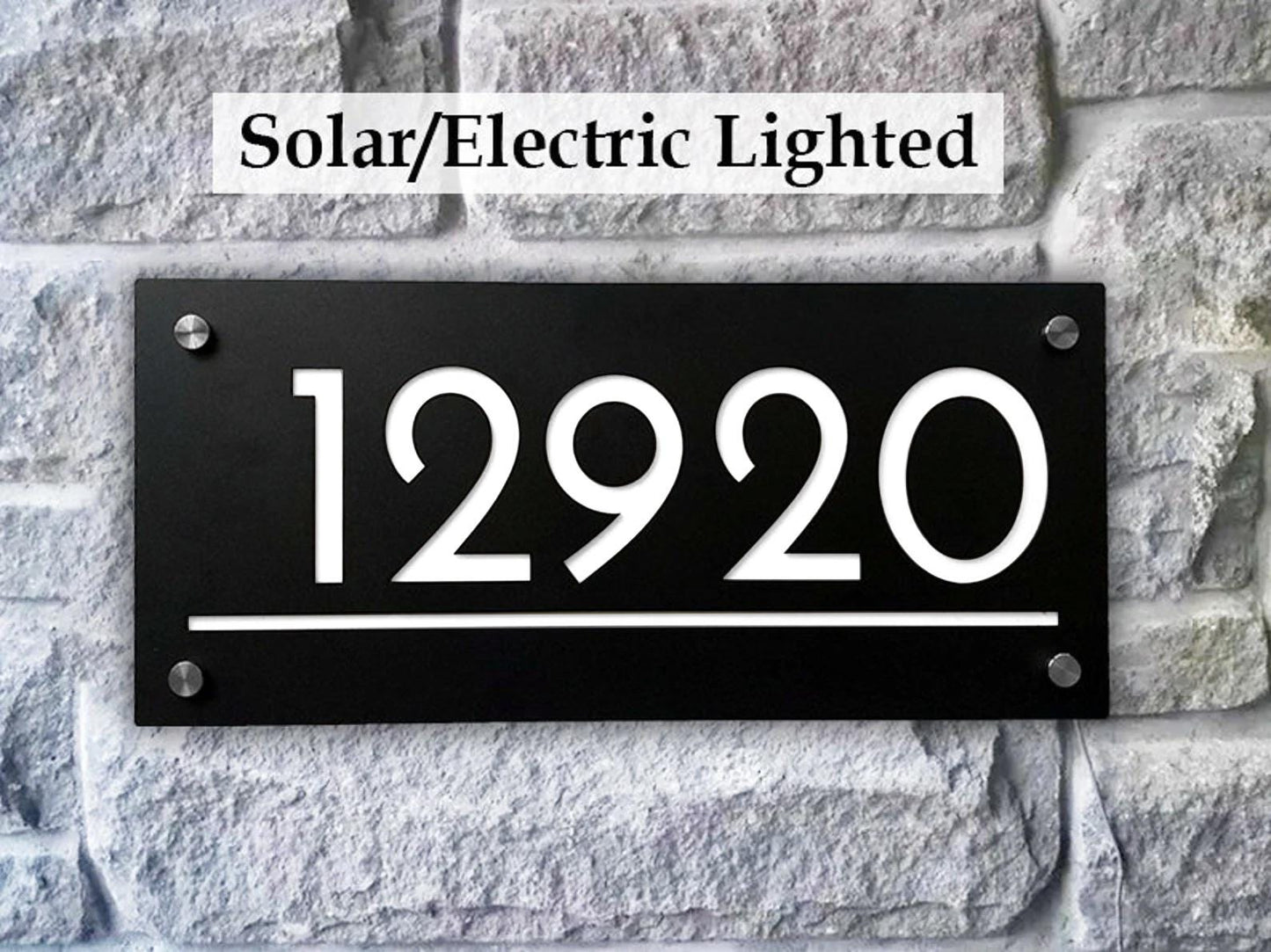 Modern Solar & Electric Lighted House Number Sign | LED Address Plaque | Weatherproof Wall Mount | Made in USA