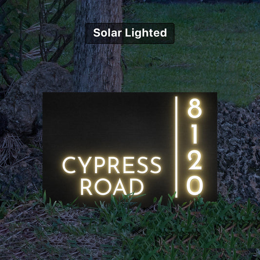 Moder Solar Lighted Address Sign With Stakes - Contemporary House Numbers -Driveway Marker