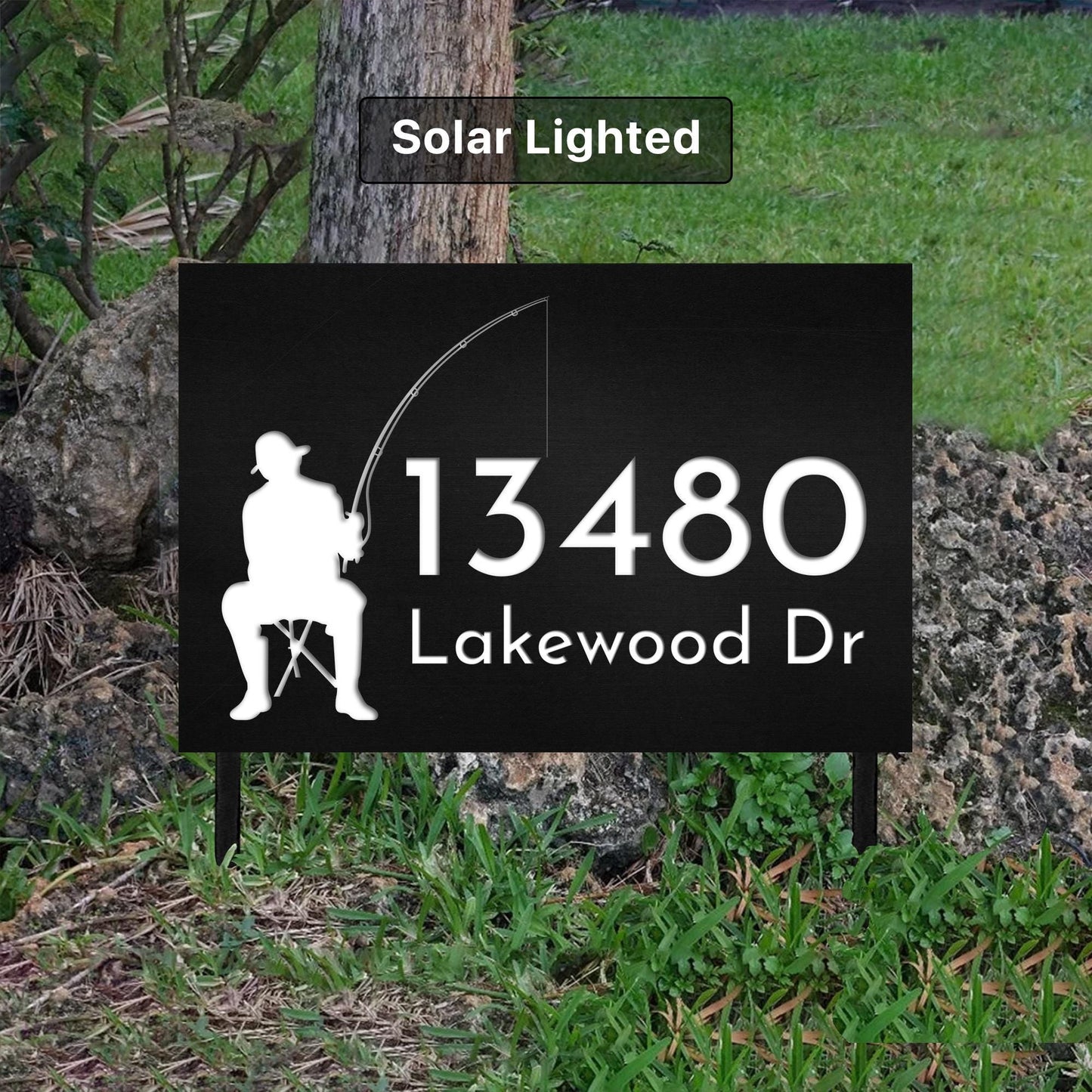 Gone Fishing Solar LED Address Sign, Lake House Decor