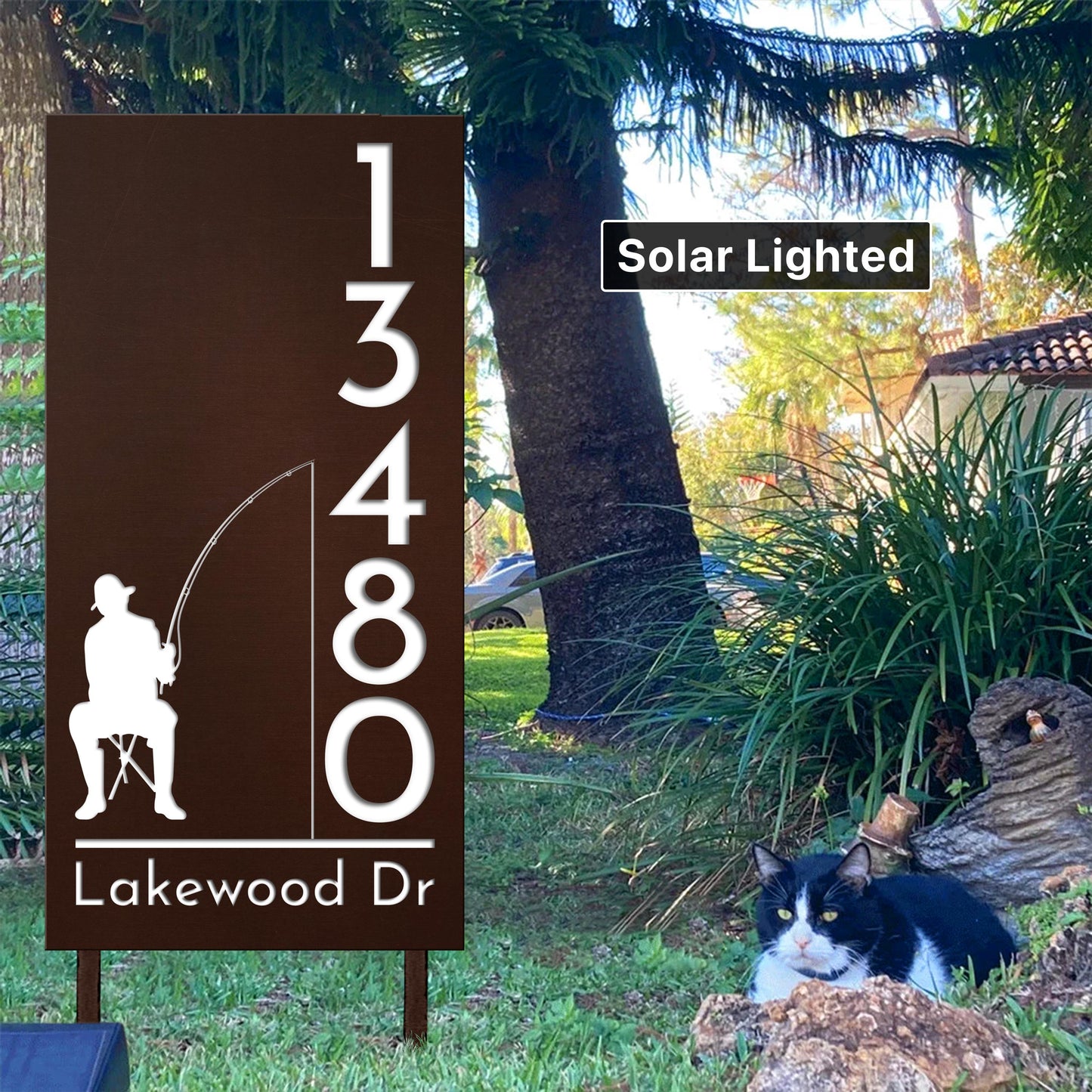 Gone Fishing Solar LED Address Sign, Lake House Decor