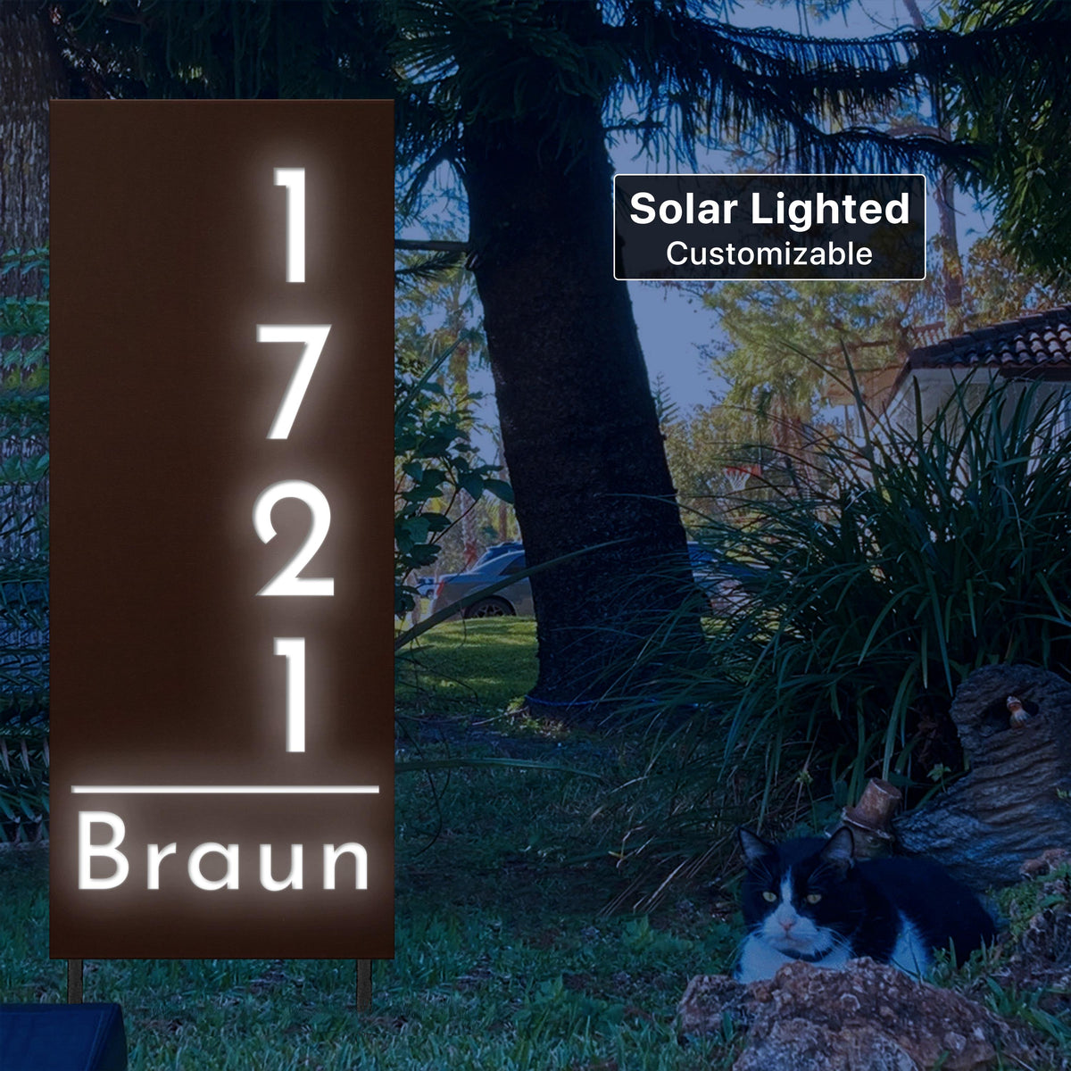 Customizable Solar Lighted Address Marker, Solar House Numbers, Directional Sign with Arrow