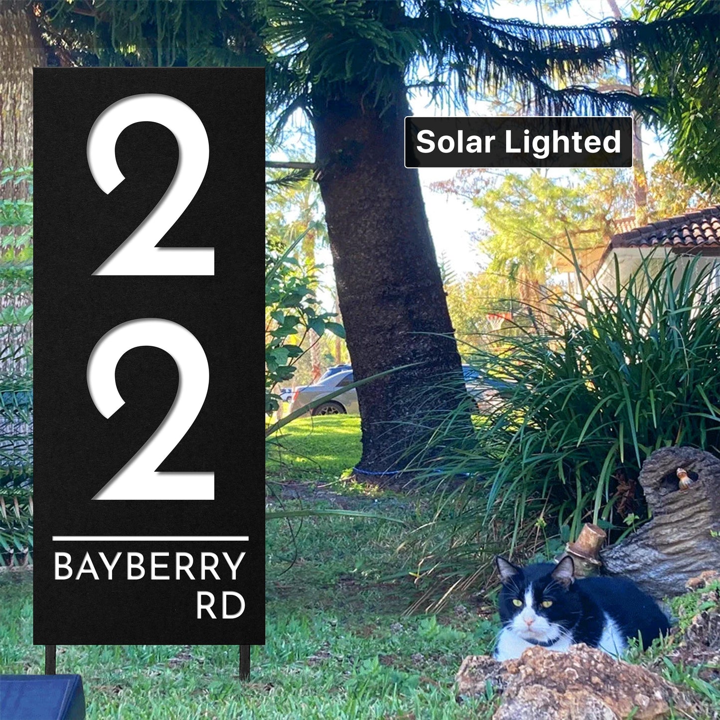 Solar Lighted Driveway Address Marker, 15x32 House Numbers, Yard,  Lawn VRBO Sign on Stakes, Air BNB Sign, Large Address Sign, Address Post