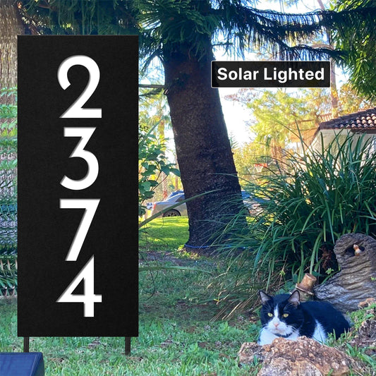 Solar Lighted Address Sign, Modern Lawn House Numbers with Stakes