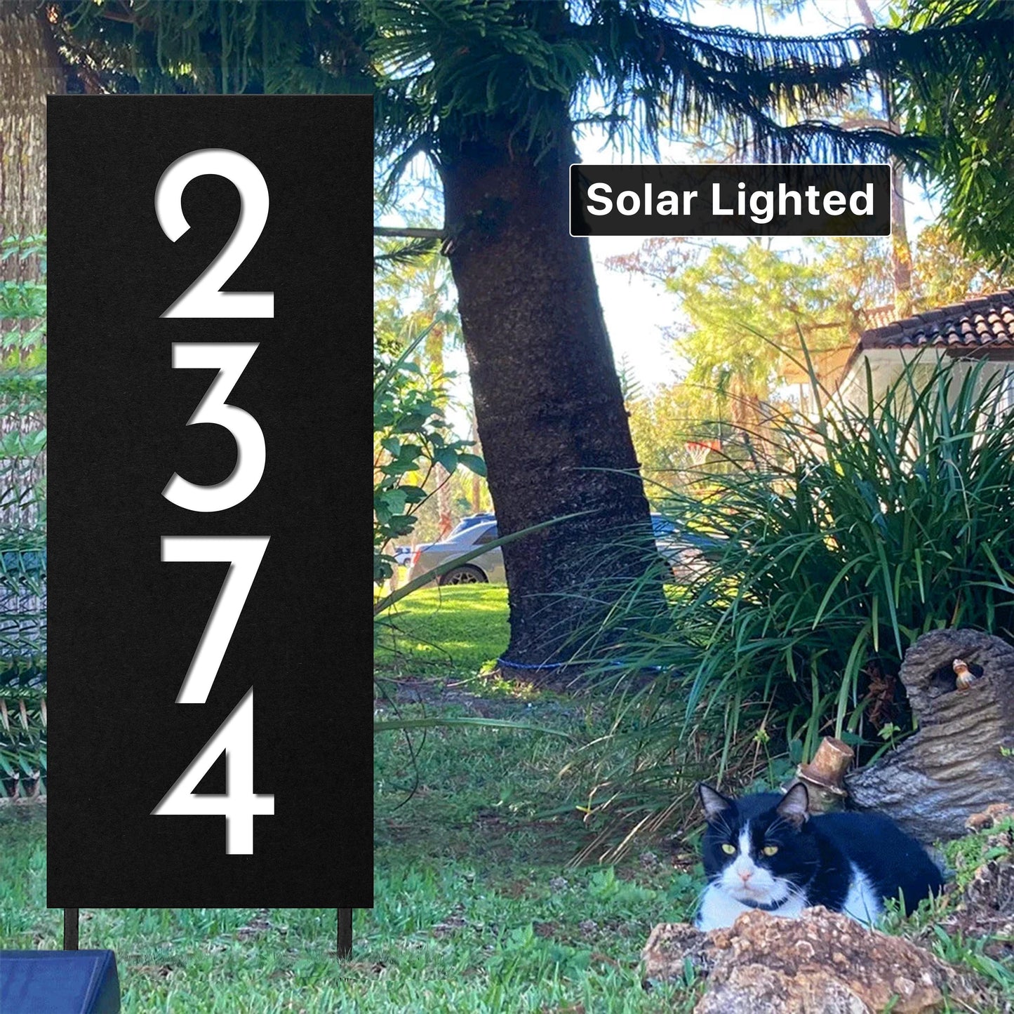 Solar Lighted Driveway Address Marker, 15x32 House Numbers, Yard,  Lawn VRBO Sign on Stakes, Air BNB Sign, Large Address Sign, Address Post