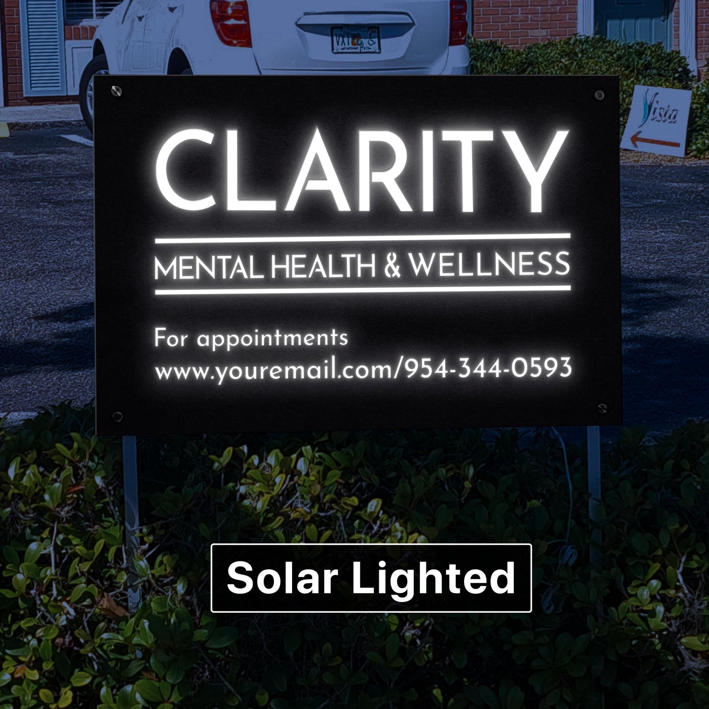 Custom Lighted Business Sign | Solar or Electric Logo Sign on Stakes | Outdoor LED Yard Signage
