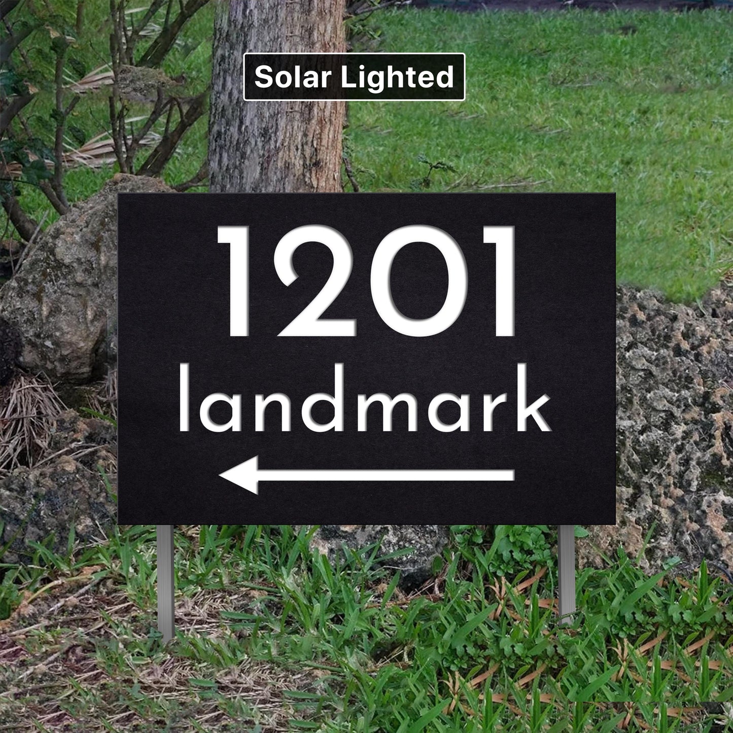 Mid Century Modern Solar Address Sign - Lighted Yard Sign