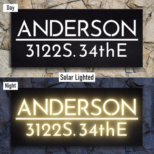Solar lighted family name and address sign