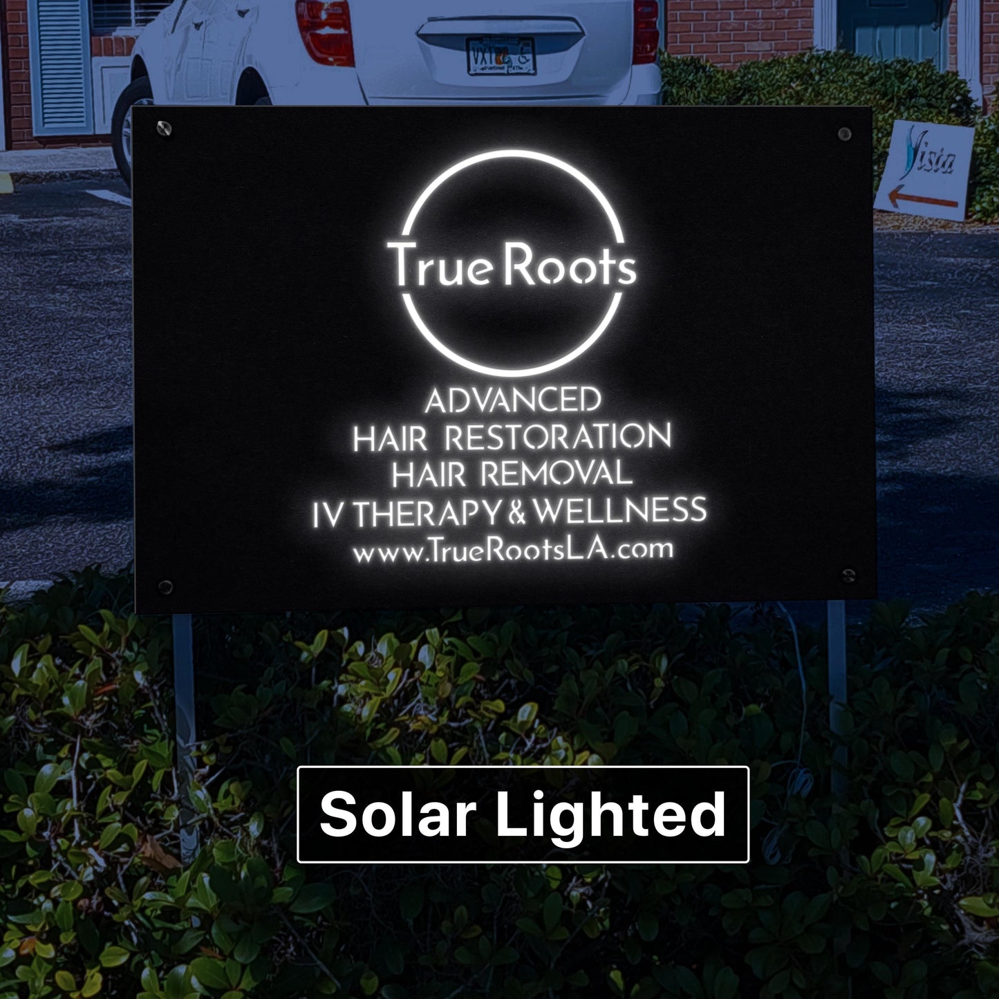 Custom Lighted Business Sign | Solar or Electric Logo Sign on Stakes | Outdoor LED Yard Signage