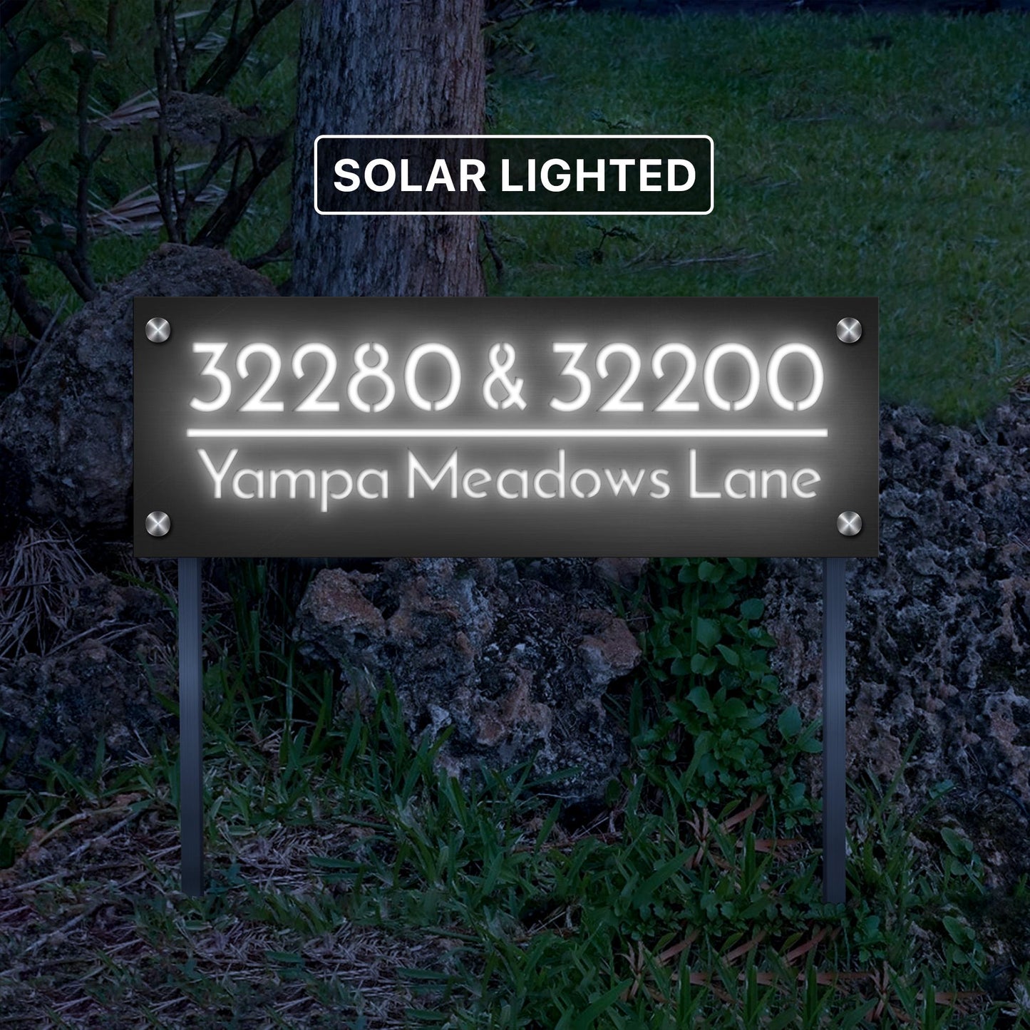 Shared Driveway Address Sign | Custom Multi Family Directional Signage | Personalized Solar Lighted Outdoor Property Marker On Stakes