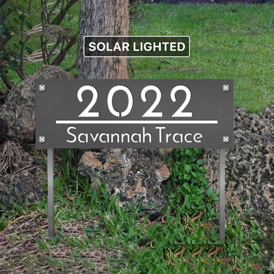 Custom Solar Lighted Address Sign | Large LED House Numbers | Yard Sign With Stakes