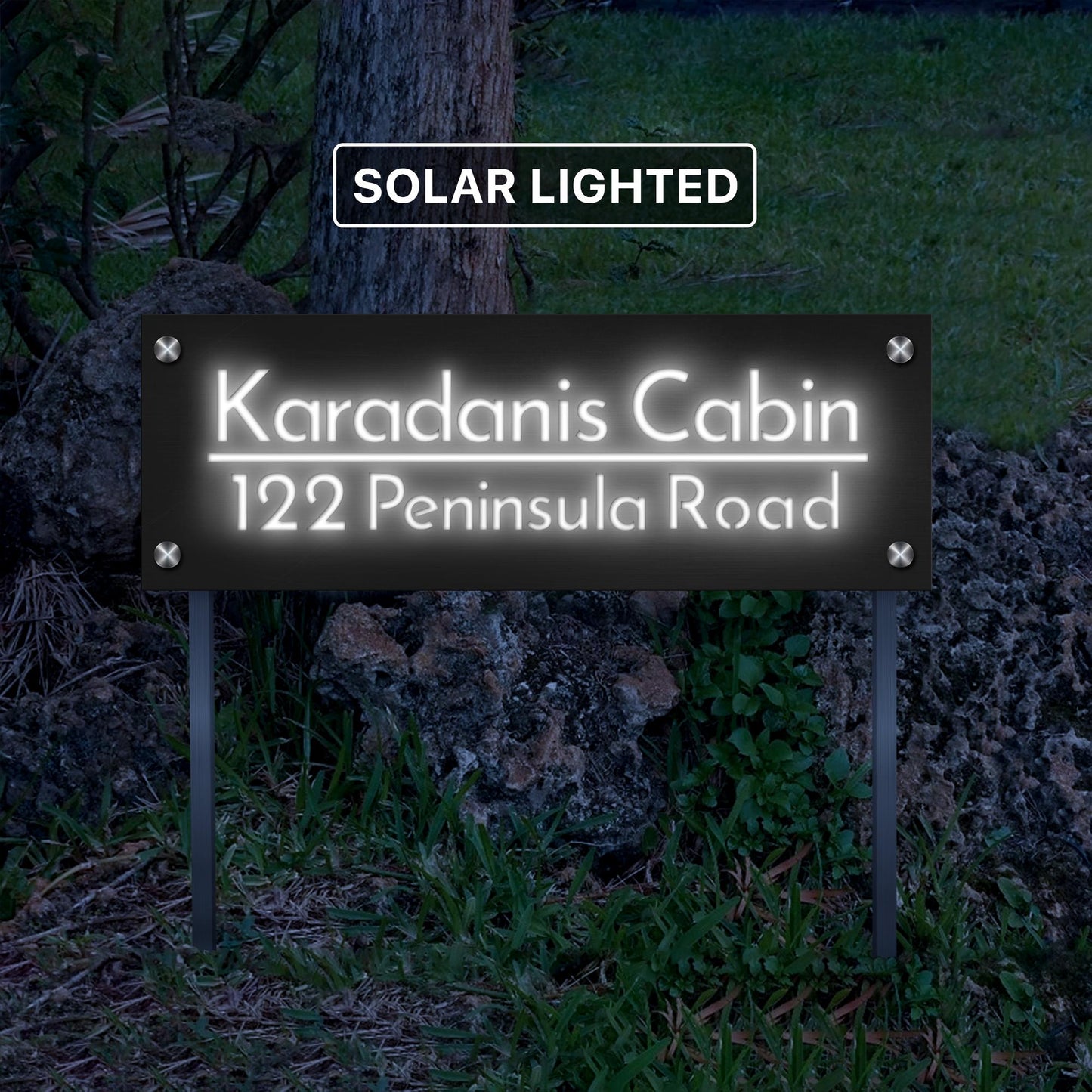 Solar Lighted Airbnb / Cabin Sign | Custom Vacation Rental | LED Outdoor Host Sign |