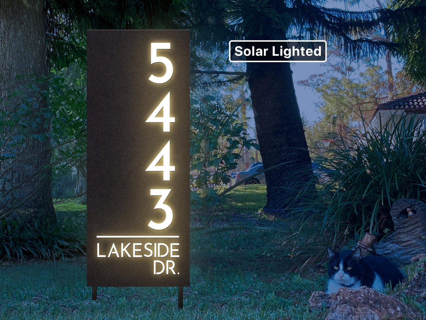 Solar Lighted Driveway Address Sign | 15x32 LED House Numbers on Stakes | Weatherproof Yard & Airbnb Marker