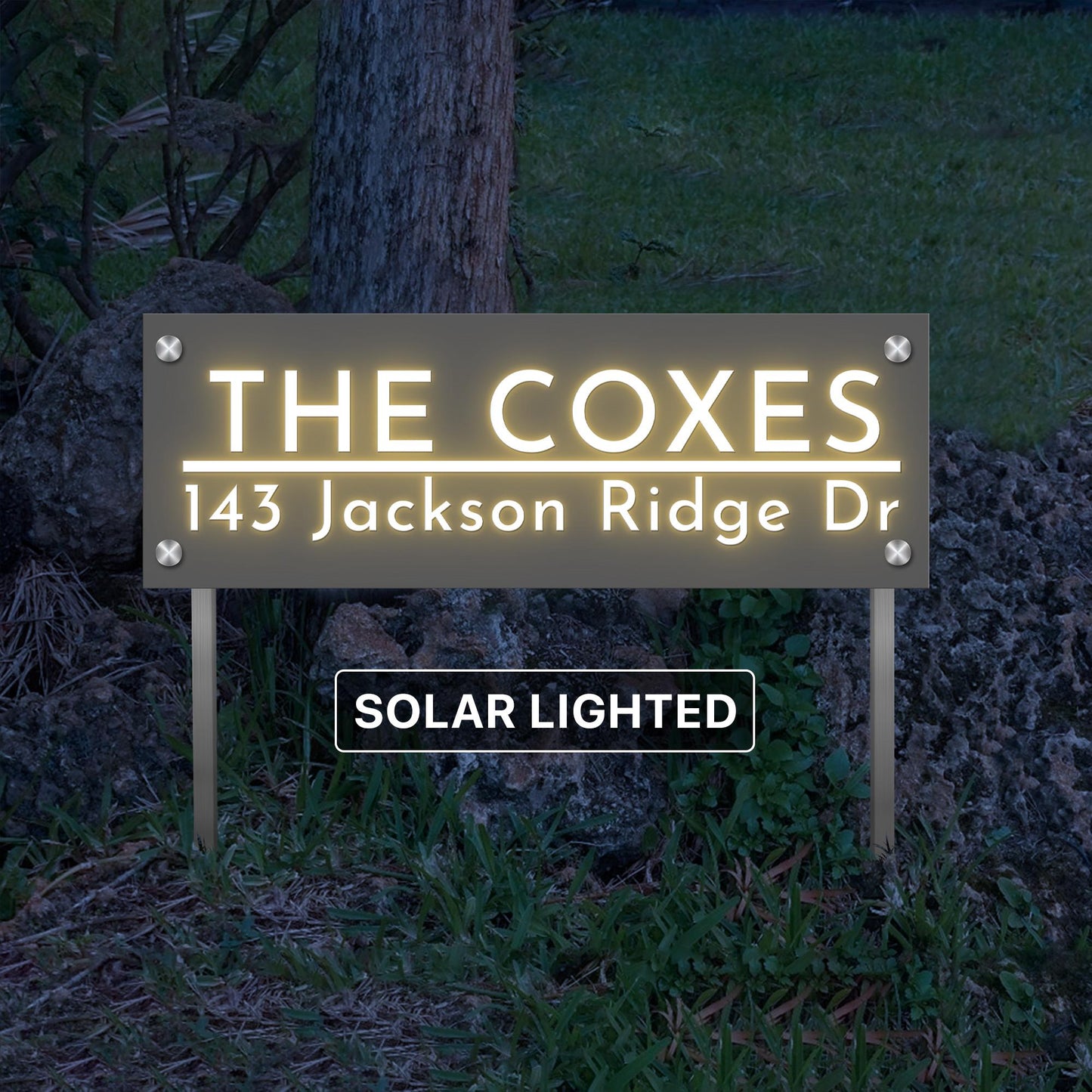 Custom Solar Lighted Address Sign with Stakes – Personalized Outdoor LED House Numbers