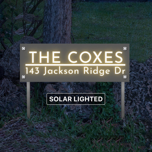 Custom Solar Lighted Address Sign with Stakes – Personalized Outdoor LED House Numbers