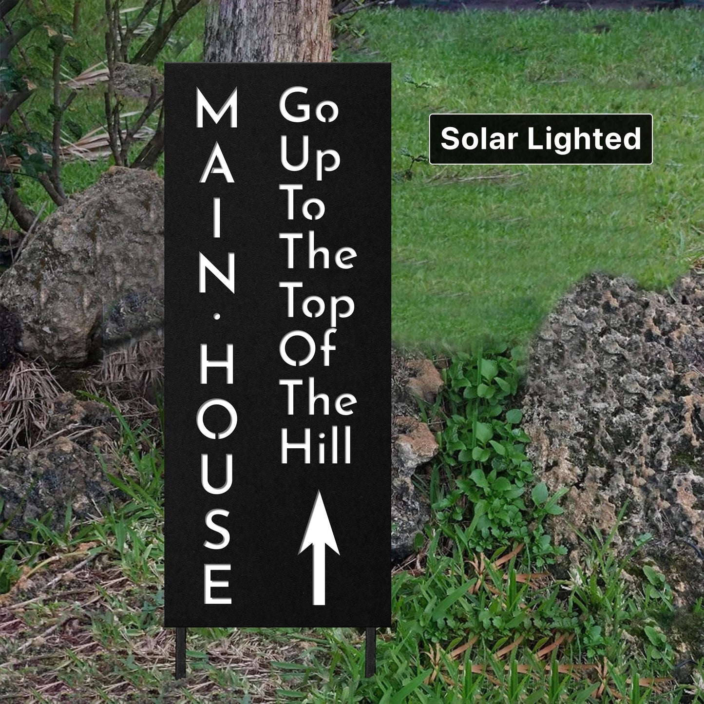 Solar Lighted Directional Arrow Sign with Stakes | LED Driveway Marker | Weatherproof Business & Property Sign