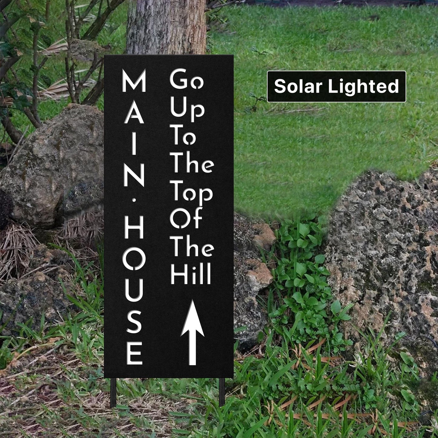 Solar Lighted Directional Arrow Sign with Stakes | LED Driveway Marker | Weatherproof Business & Property Sign
