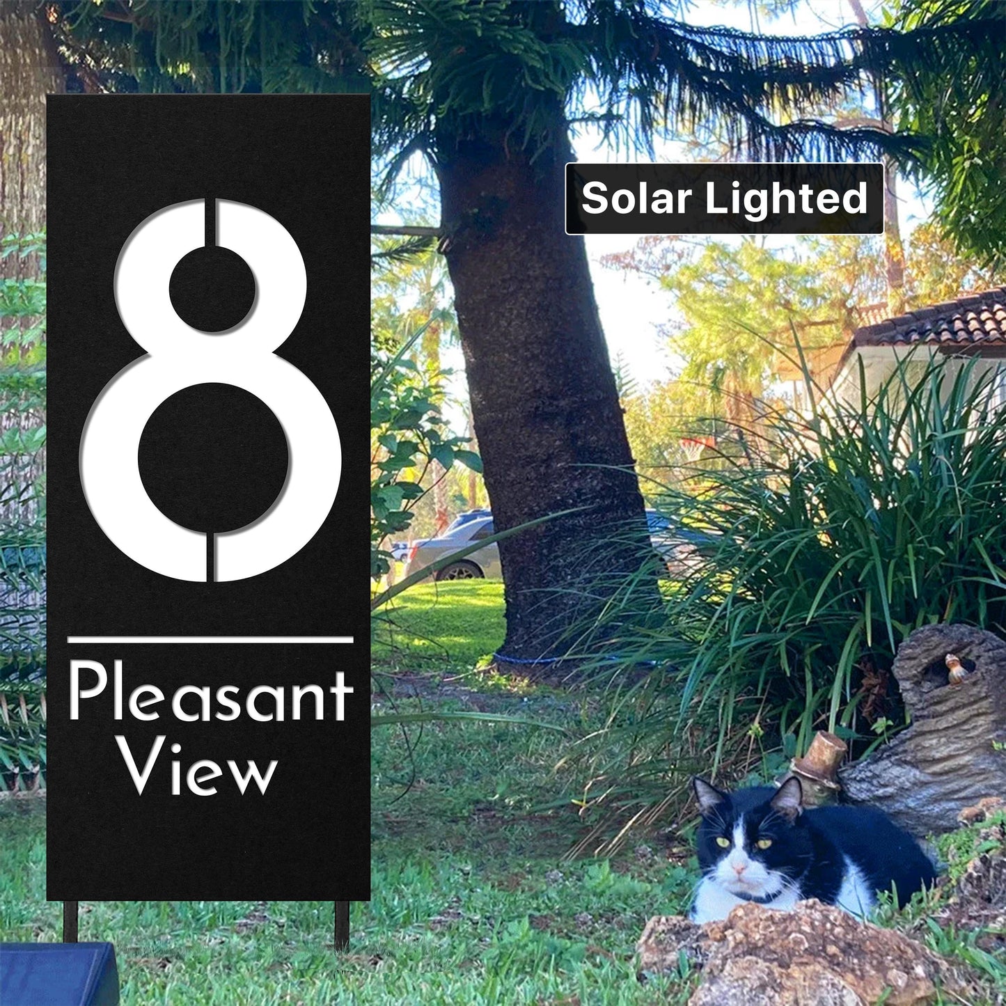 Mid Century Modern Solar Address Sign - Lighted Yard Sign